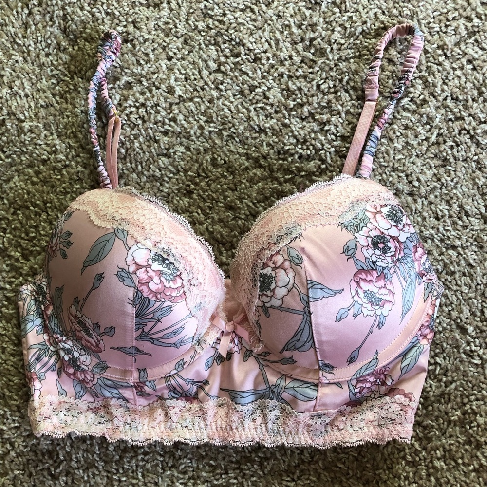 Pink, Lacey, Floral push-up bra/lingerie, Medium